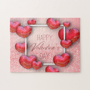 Happy Valentine's Day Red 3D Hearts Glitzer