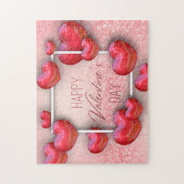 Happy Valentine's Day Red 3D Hearts Glitzer