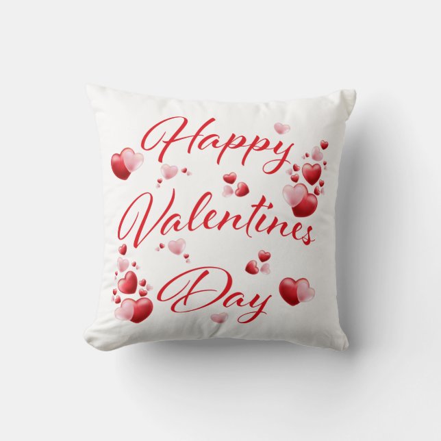 Happy Valentines Day Red and Pink Hearts Pillow Kissen (Vorderseite)