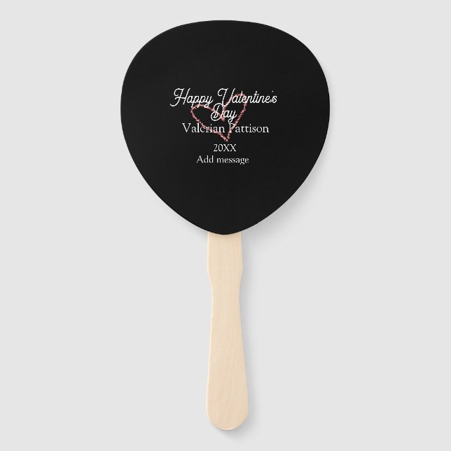 Happy Valentine's day red glitter heart black name Fächer (Vorderseite)