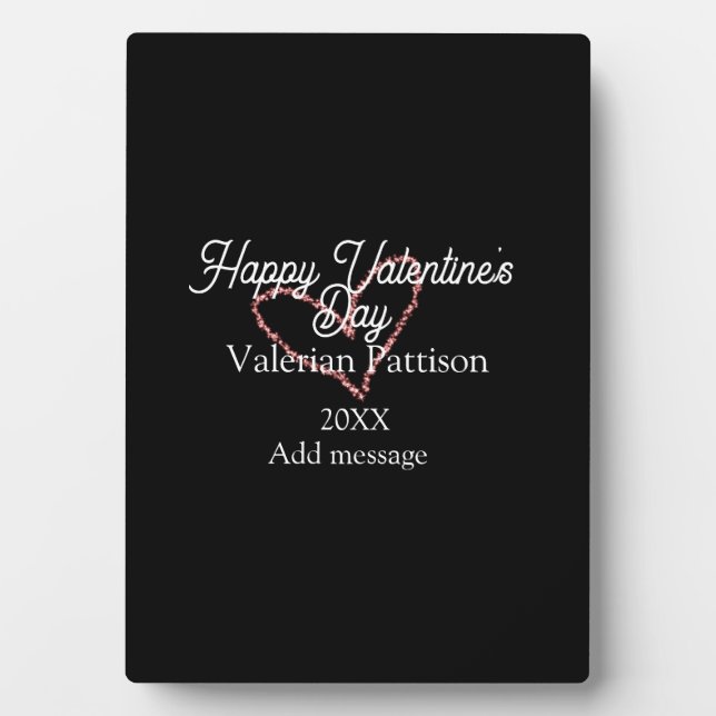 Happy Valentine's day red glitter heart black name Fotoplatte (Vorderseite)