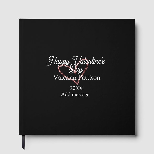 Happy Valentine's day red glitter heart black name Gästebuch (Vorderseite)