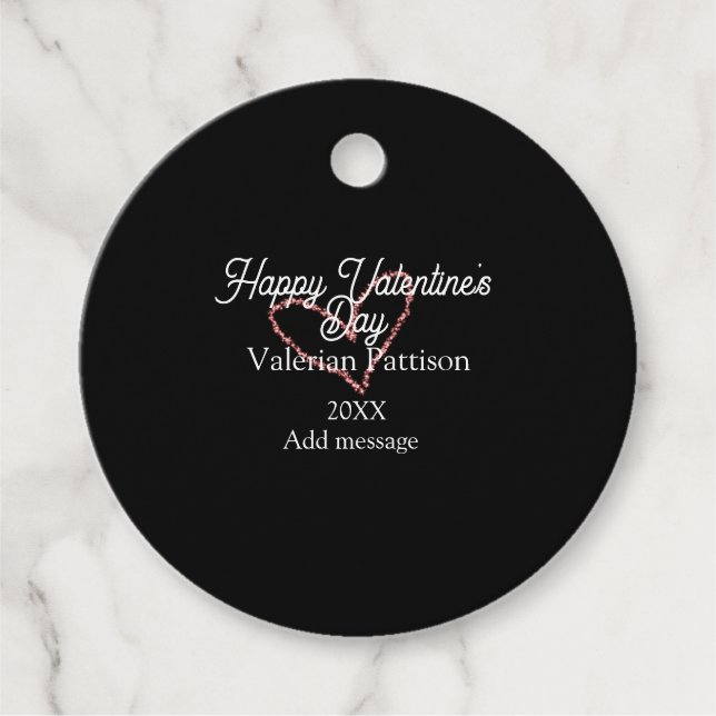 Happy Valentine's day red glitter heart black name Geschenkanhänger (Vorderseite)