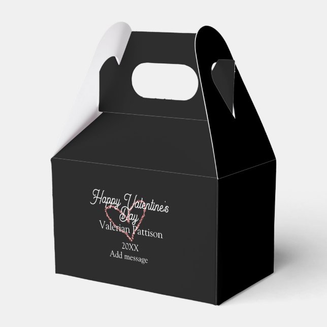 Happy Valentine's day red glitter heart black name Geschenkschachtel (Vorderseite)