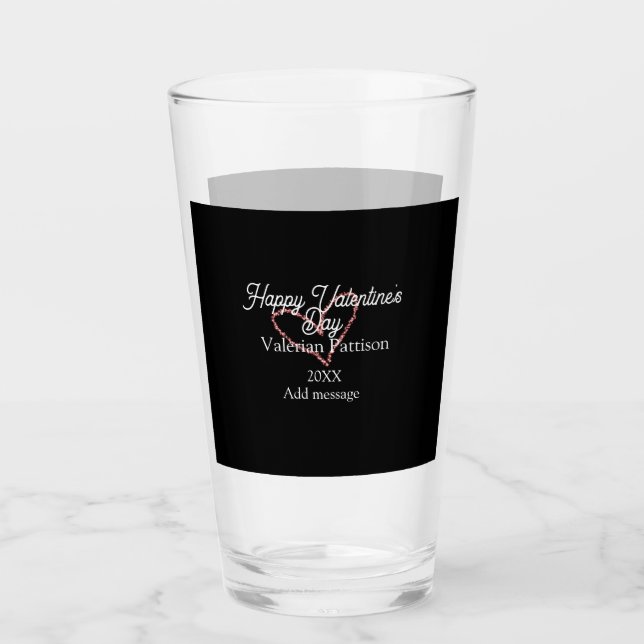 Happy Valentine's day red glitter heart black name Glas (Vorderseite)