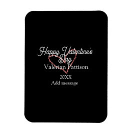 Happy Valentine's day red glitter heart black name Magnet