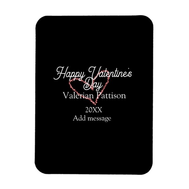 Happy Valentine's day red glitter heart black name Magnet (Vertikal)