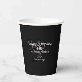 Happy Valentine's day red glitter heart black name Pappbecher