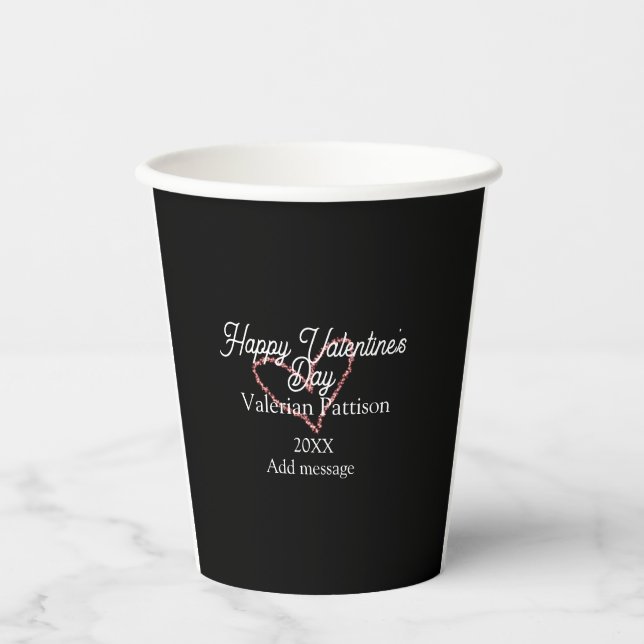 Happy Valentine's day red glitter heart black name Pappbecher (Vorderseite)