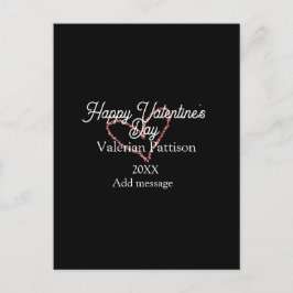 Happy Valentine's day red glitter heart black name Postkarte