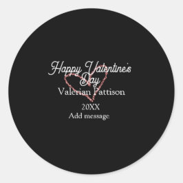 Happy Valentine's day red glitter heart black name Runder Aufkleber