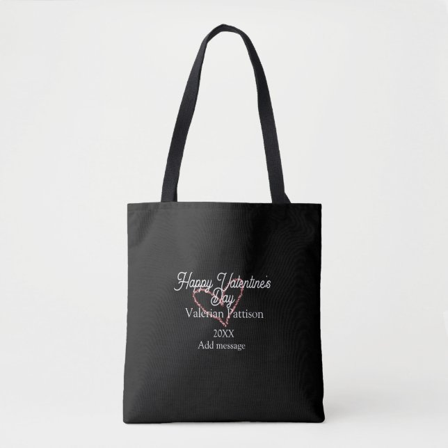 Happy Valentine's day red glitter heart black name Tasche (Vorderseite)
