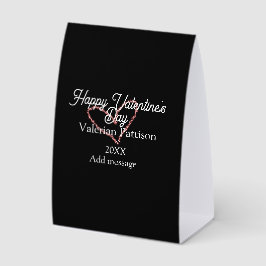 Happy Valentine's day red glitter heart black name Tischaufsteller