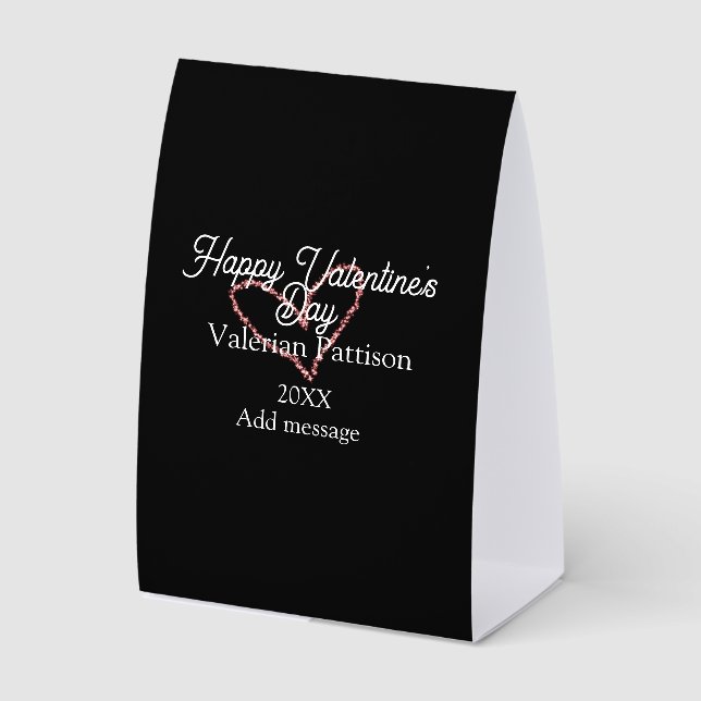 Happy Valentine's day red glitter heart black name Tischaufsteller (Vorderseite)
