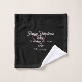 Happy Valentine's day red glitter heart black name Waschlappen