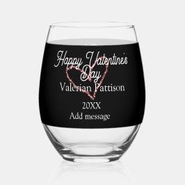 Happy Valentine's day red glitter heart black name Weinglas Ohne Stiel