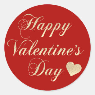 HAPPY VALENTINE's DAY Red Gold Glitzer Herz Runder Aufkleber