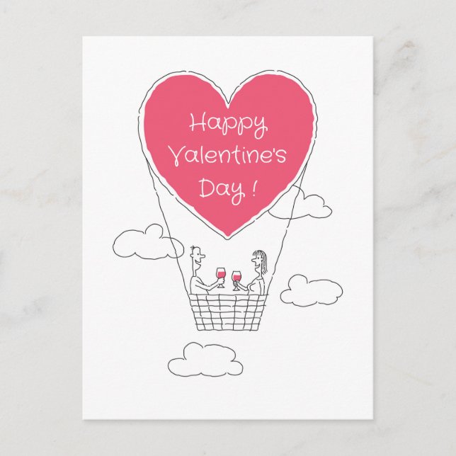 Happy Valentine's Day Red Heart Balloon Couple Postkarte (Vorderseite)