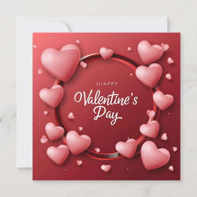 Happy Valentine's Day Red Heart Feiertagskarte (Vorderseite)