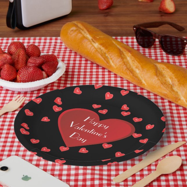 Happy Valentine's Day Red Heart Paper Plate Pappteller (Picknick)