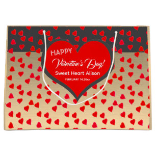 Happy Valentine's Day Red Heart Pattern Gold Schwa Große Geschenktüte