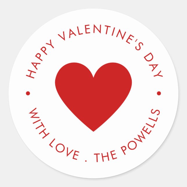 Happy Valentine's Day Red Heart  Runder Aufkleber (Vorderseite)