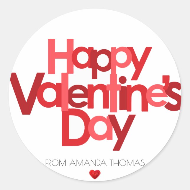 Happy valentine's day red heart runder aufkleber (Vorderseite)