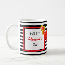 Happy Valentine's Day Red Heart Schwarz-weiß Strip Kaffeetasse