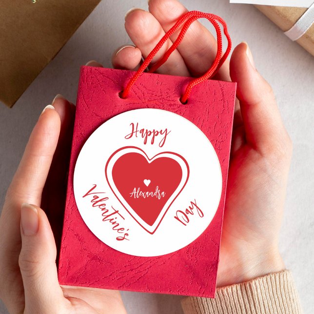 Happy Valentines Day red heart script name Runder Aufkleber (Von Creator hochgeladen)