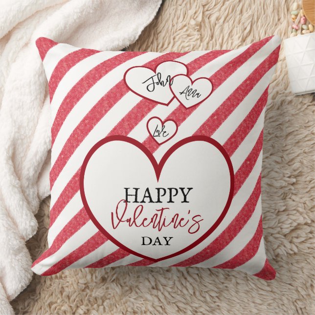 Happy Valentine's Day Red Hearts Chalk Stripes Kissen (Decke)