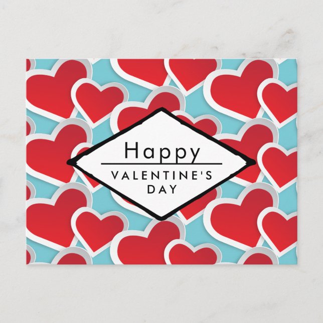 Happy Valentine's Day Red Hearts Feiertagspostkarte (Vorderseite)