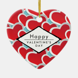 Happy Valentine's Day Red Hearts Keramik Ornament