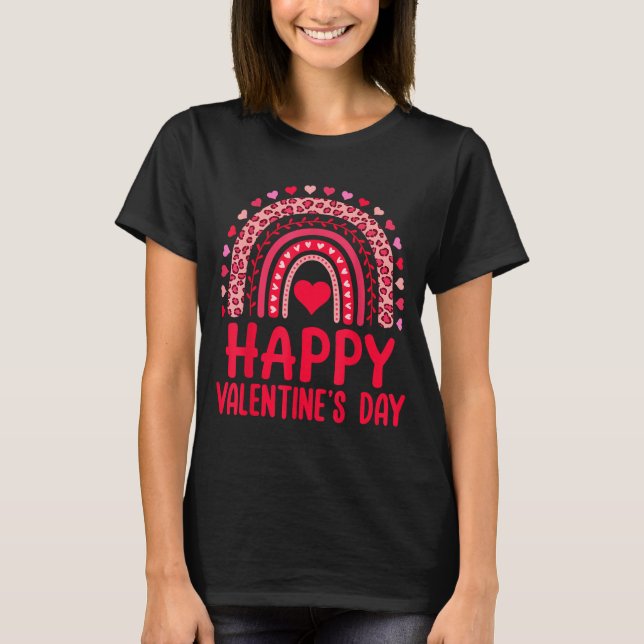 Happy Valentines Day Red Hearts Rainbow Leopard Wo T-Shirt (Vorderseite)