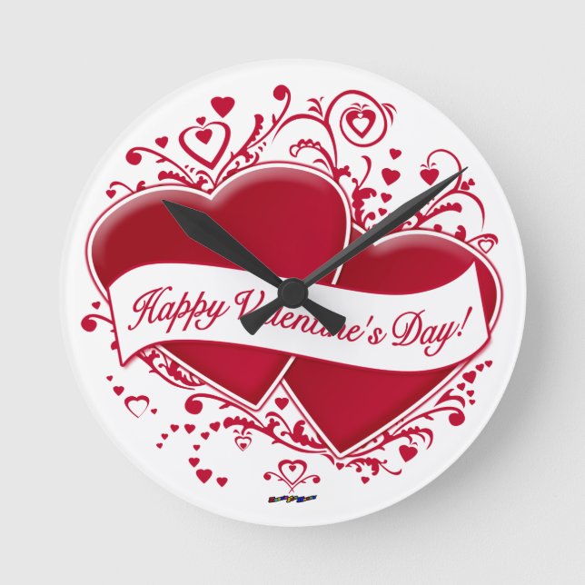 Happy Valentine's Day! Red Hearts Runde Wanduhr (Vorderseite)