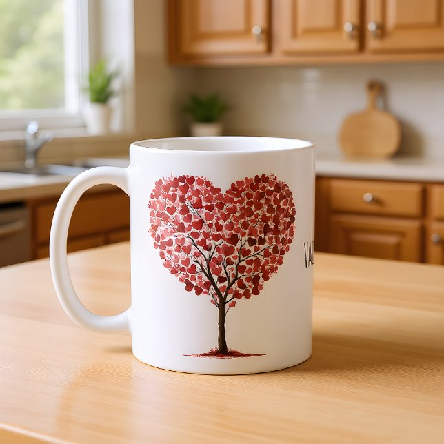 Happy Valentine's Day Red Hearts Tree Kaffeetasse (Von Creator hochgeladen)