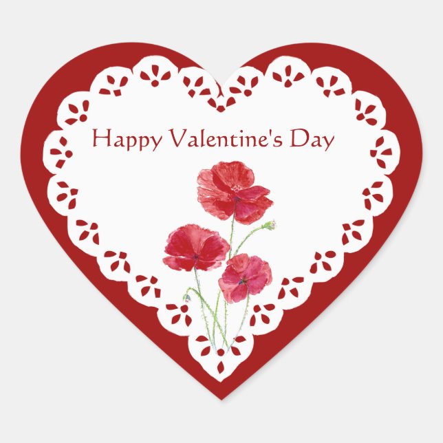 Happy Valentine's Day Red Poppy Garden Pflanze Herz-Aufkleber (Vorderseite)