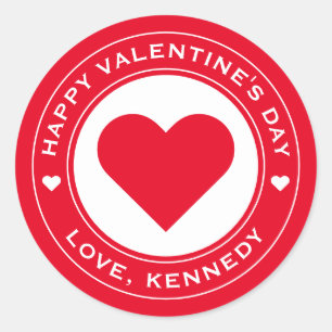 Happy Valentines Day Red White Heart Chic Einzigar Runder Aufkleber