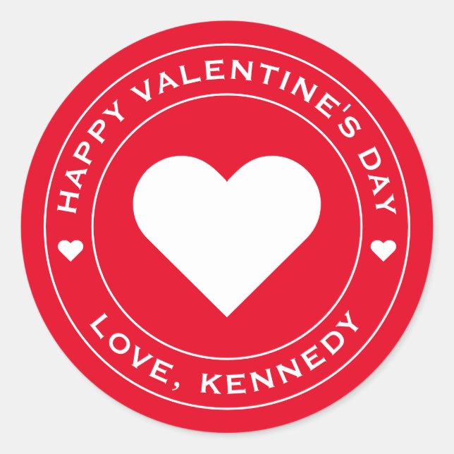 Happy Valentines Day Red White Heart Einzigartiger Runder Aufkleber (Vorderseite)