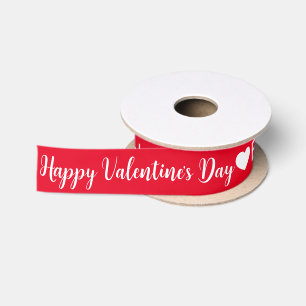 Happy Valentine's Day Red White Hearts Skriptname Satinband