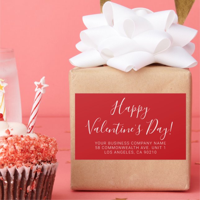 Happy Valentine's Day red white skriptadresse Rechteckiger Aufkleber (Party)