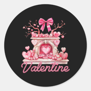 Happy Valentine's Day Retro Feuerplatz rosa Herzen Runder Aufkleber