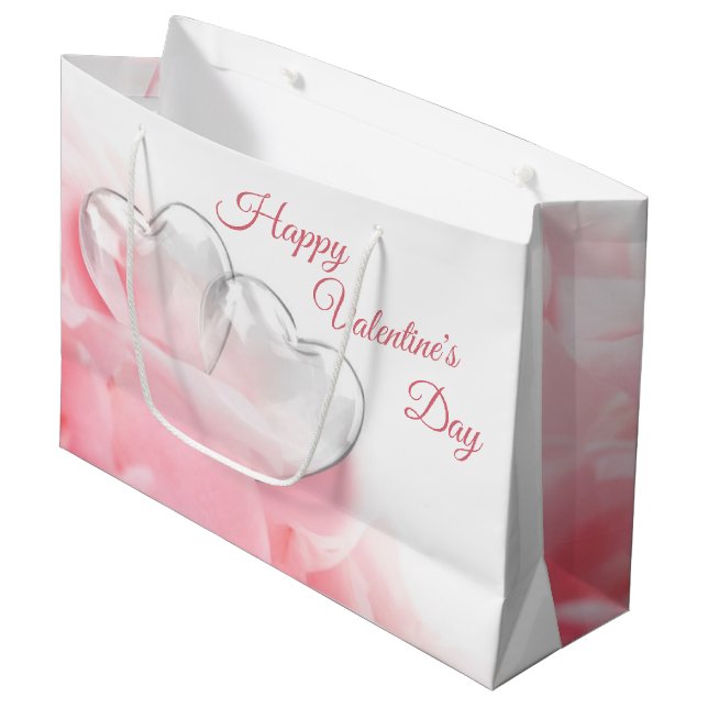 Happy Valentine's Day Romantic Glass Hearts Große Geschenktüte (Vorderseite Schrägansicht)