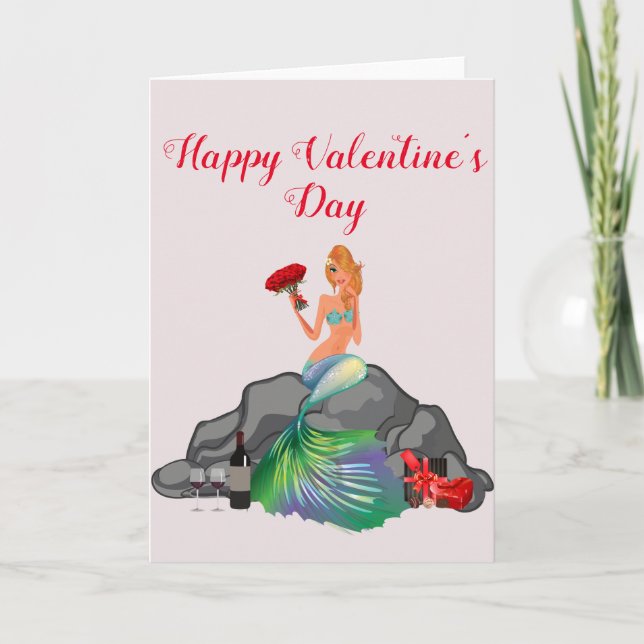 Happy Valentine's Day Romantische Meerjungfrau Karte (Vorderseite)