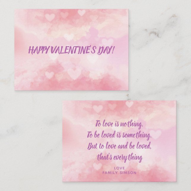 Happy Valentine's Day Romantische rosa Herzen Mitteilungskarte (Vorne/Hinten)
