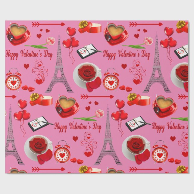 Happy Valentine's Day Romantisches Geschenk für Pa Geschenkpapier (Flach)