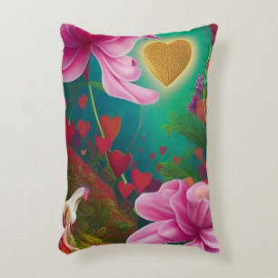 Happy Valentines Day - Rosa Blume und Herzen Dekokissen