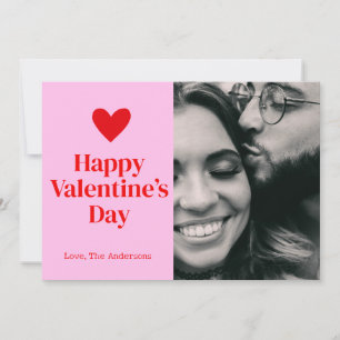 Happy Valentines Day Rosa Heart Foto-Karte Dankeskarte