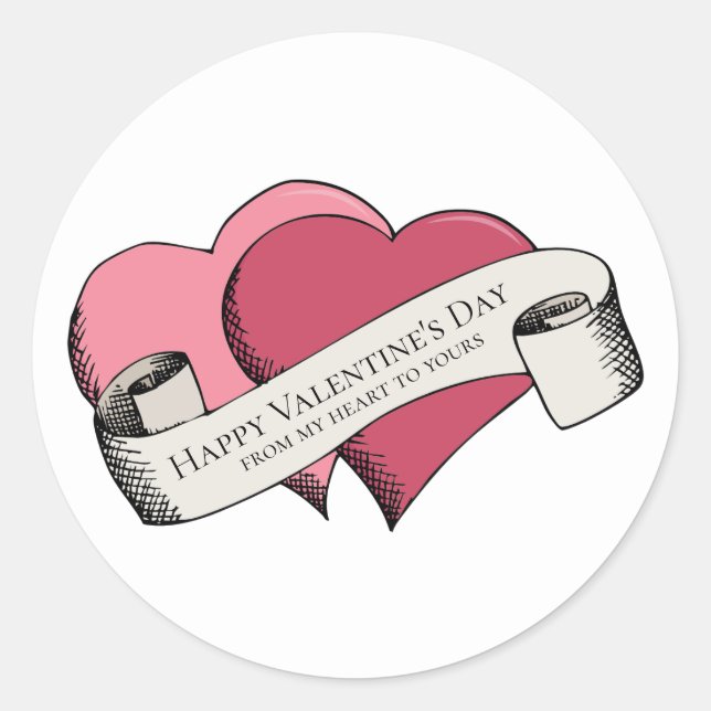 Happy Valentine's Day Rosa Herzen Runder Aufkleber (Vorderseite)