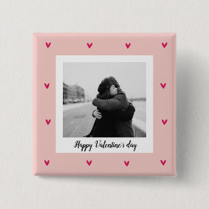 Happy Valentine's Day Rosa und rotes Herz Gesc Button