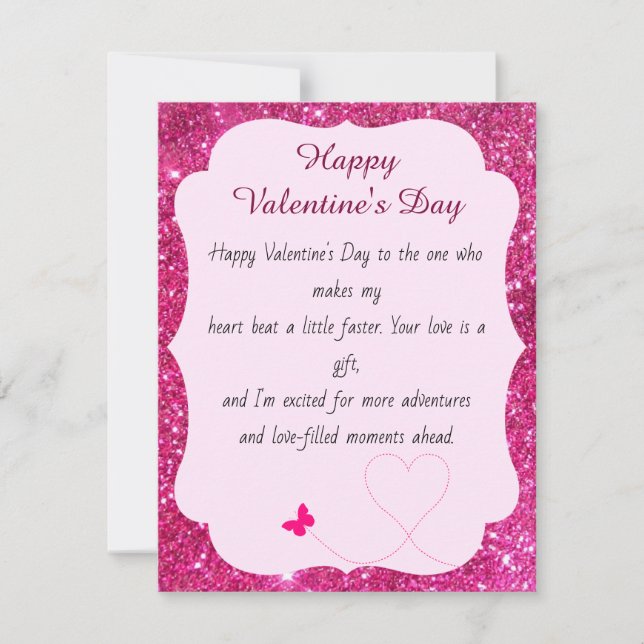 Happy Valentine's Day Rose Pink Blush Glitzer Mitteilungskarte (Vorderseite)